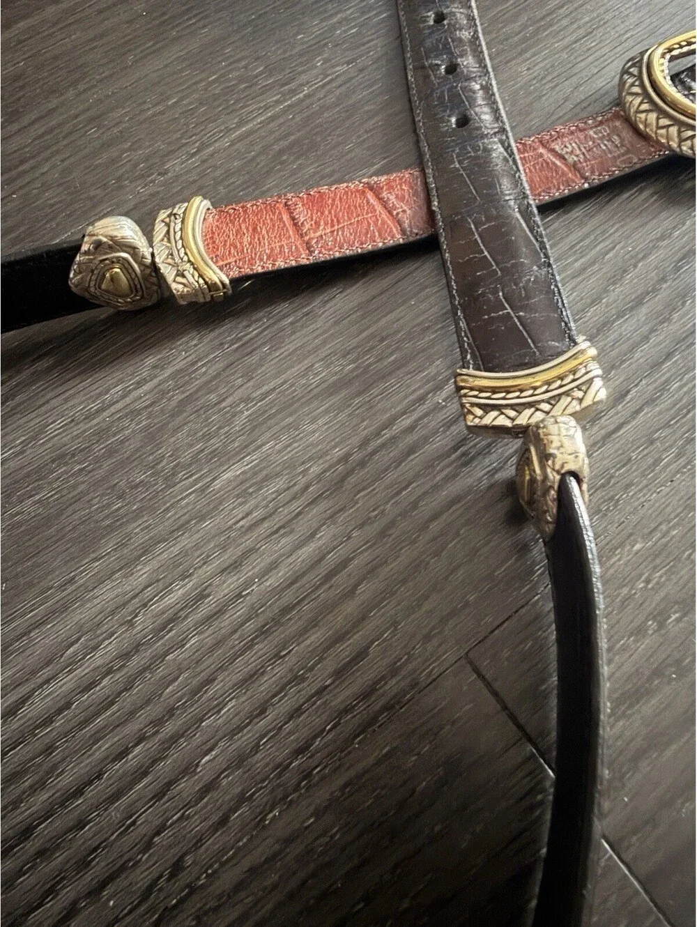 Brighton  Reversible Croc Embossed Leather Belt Black Brown 34 40210